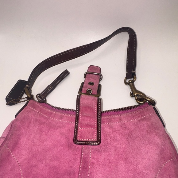 Coach Pink Suede Shoulder Bag - Picture 2 of 8
